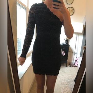 Express one shoulder black lace dress